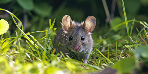 Gray Mouse In The Grass In The Middle Of A Clearing For Wallpaper Created Using Artificial Intelligence