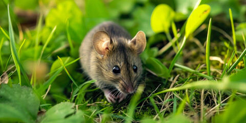 Gray Mouse In The Grass In The Middle Of A Clearing For Wallpaper Created Using Artificial Intelligence
