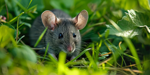 Gray Mouse In The Grass In The Middle Of A Clearing For Wallpaper Created Using Artificial Intelligence