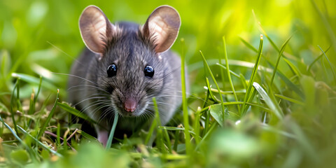 Gray Mouse In The Grass In The Middle Of A Clearing For Wallpaper Created Using Artificial Intelligence