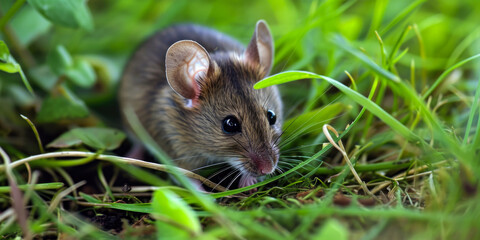 Gray Mouse In The Grass In The Middle Of A Clearing For Wallpaper Created Using Artificial Intelligence