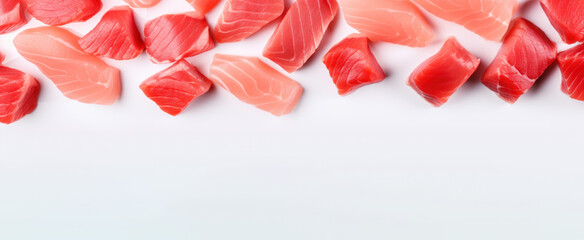 top view fish fillet meat for banner with copy space