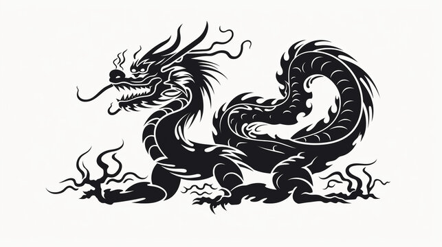 simple dragon outline, isolated on white background, children's coloring page, thick crisp lines, black and white, outline art, coloring book, no noise , Generate AI.