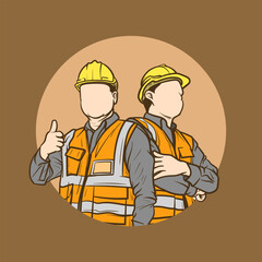 vector illustration of two men dressed as contractors