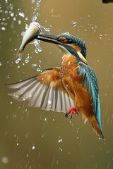 a big fish is catching a Kingfisher