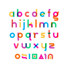 Overlapping colorful rounded flat font. Vector letters alphabet set.