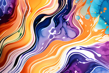 Closeup of abstract watercolor paint background texture with liquid fluid marbled paper texture banner texture. Generative AI (생성형 AI)