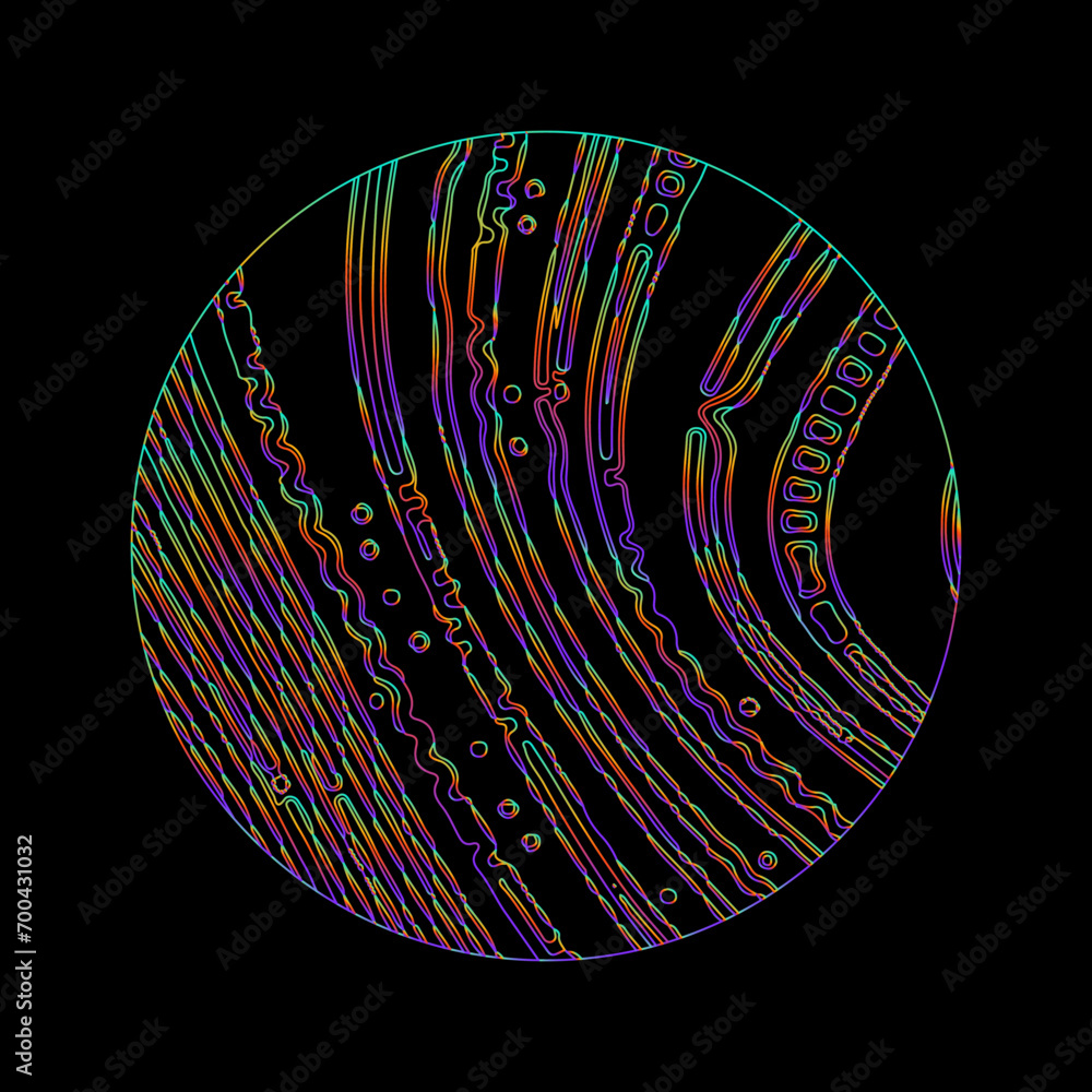 Aufkleber cirle with a glitched and distorted pattern of lines in neon holographic colors. modern logotype tem
