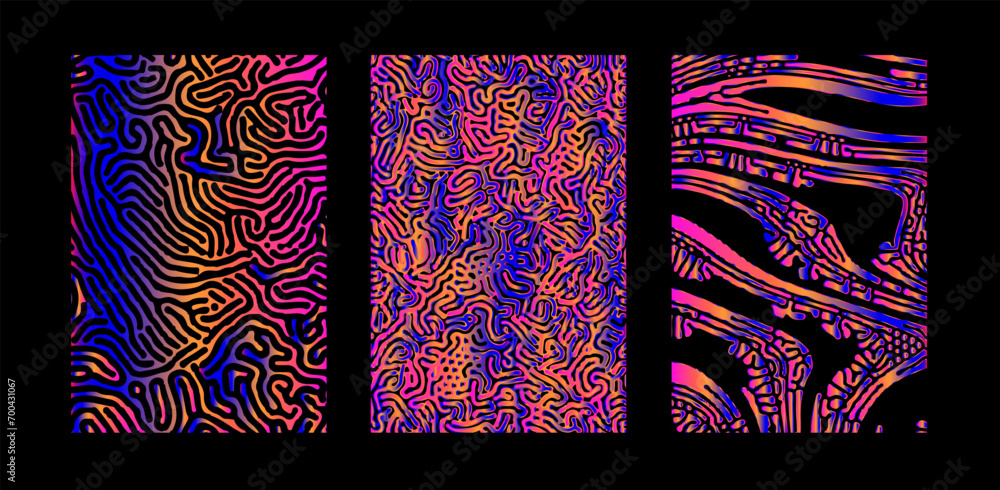 Aufkleber large set of retrofuturistic holographic backgrounds with psychedelic neon wavy op-art style pattern