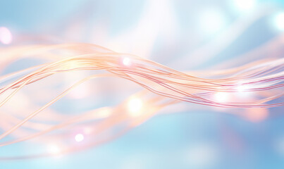 Flowing Copper Network Cables with Ethereal Pink Light - obrazy, fototapety, plakaty