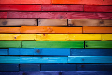 Rainbow painted wooden planks, surface material texture