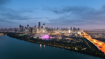 Fototapeta premium Modern metropolis, city skyline, urban architecture