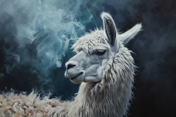 Foto auf Alu-Dibond illustration of a painting like a alpaca in smoke style © Angah