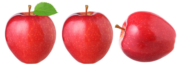 Red apple ( Gala Apple) with leaves isolated, fresh red apple, transparent PNG, PNG format, full...