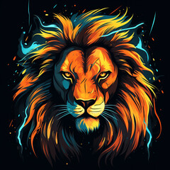 lion shooting lightning from its eyes, simple vector style, bright color, high resolution, Generation AI