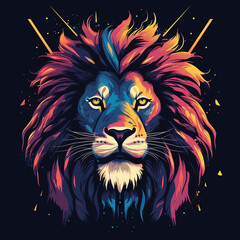 lion shooting lightning from its eyes, simple vector style, bright color, high resolution, Generation AI