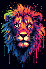 lion shooting lightning from its eyes, simple vector style, bright color, high resolution, Generation AI