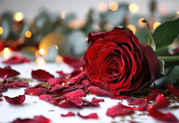 red rose on white table, valentine concept