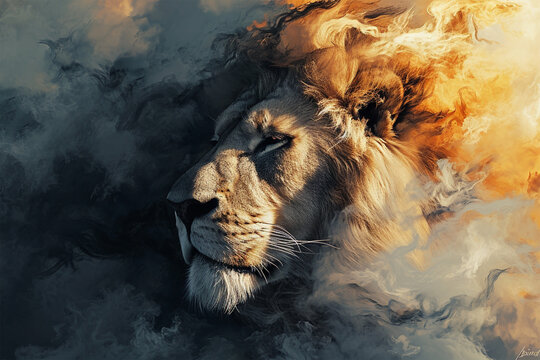 illustration of a painting like a lion in smoke style