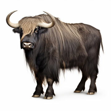 Yak isolated on white background. brown yak (Bos mutus). AI Generative