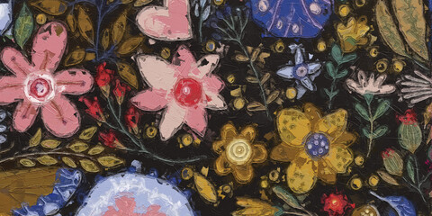 Oil painting and various flowers, chrysanthemums, mushrooms, roses, peonies, butterflies, mushrooms, beautiful wedding illustrations