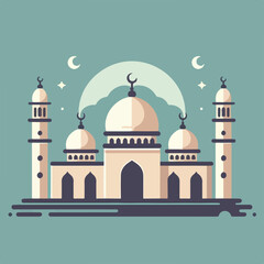 A flat design of a mosque. Suitable for Islamic event invitations, Eid greetings, and cultural diversity illustrations. Perfect for religious themed graphic designs