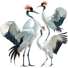Obraz premium Crown Crane Bird Illustration Set