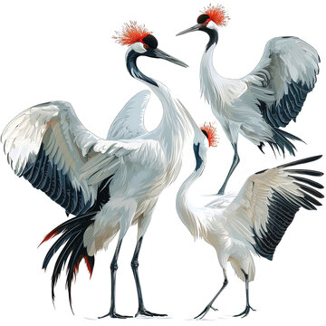 Crown Crane Bird Illustration Set