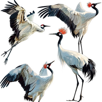 Crown Crane Bird Illustration Set