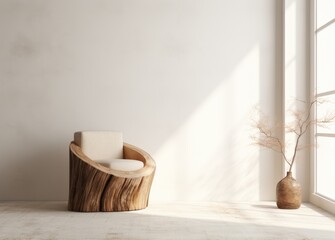 Fototapeta na wymiar A wooden chair sitting next to a window