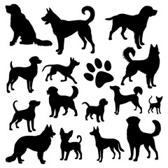 vector illustration. Set of printable dog sticker silhouettes.