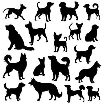 vector illustration. Set of printable dog sticker silhouettes.