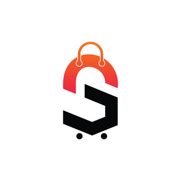 S letter shopping & cart logo design.