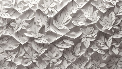 "Whimsical Elegance: White Geometric Floral Leaves 3D Tiles Wall Texture, a Mesmerizing Background Banner that Transforms Spaces with Panoramic Beauty and Modern Chic."