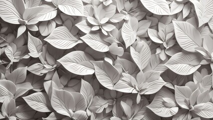 "Whimsical Elegance: White Geometric Floral Leaves 3D Tiles Wall Texture, a Mesmerizing Background Banner that Transforms Spaces with Panoramic Beauty and Modern Chic."