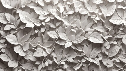 "Whimsical Elegance: White Geometric Floral Leaves 3D Tiles Wall Texture, a Mesmerizing Background Banner that Transforms Spaces with Panoramic Beauty and Modern Chic."