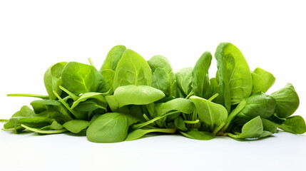 Young Spinach Leaves Border. Fresh spinach leaves. Isolated on white background. AI Generative