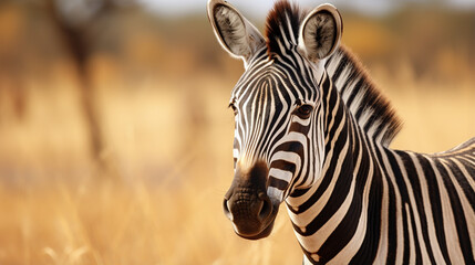 zebra portrait on african savanna. AI Generative