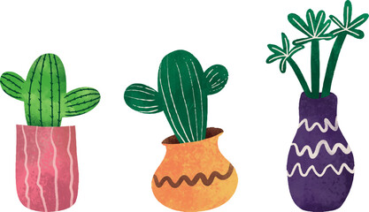 Houseplant on pot watercolor illustration