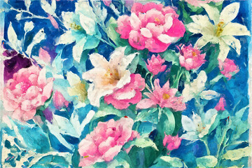 Elegant and beautiful oil painting flower illustration
