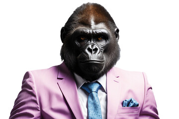gorilla in neat suit, transparent background. ai generative image