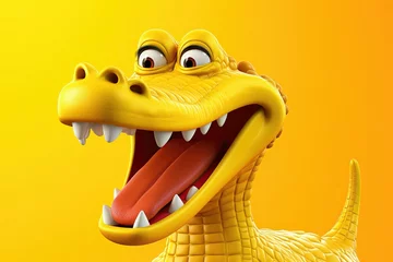 Fototapeten Cheerful yellow crocodile with big eyes and open mouth © AdriFerrer