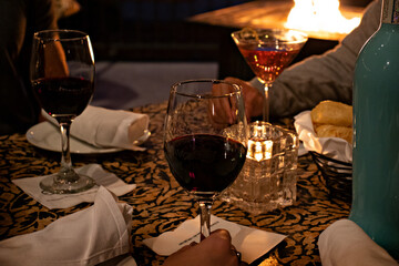 two glasses of wine in restaurant
