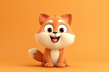 Obraz premium Cartoon fox sitting happily on an orange background