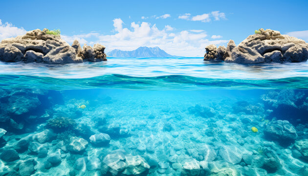 Tranquil Underwater Scene of Marine Wildlife in a Tropical Coral Reef - Powered by Adobe