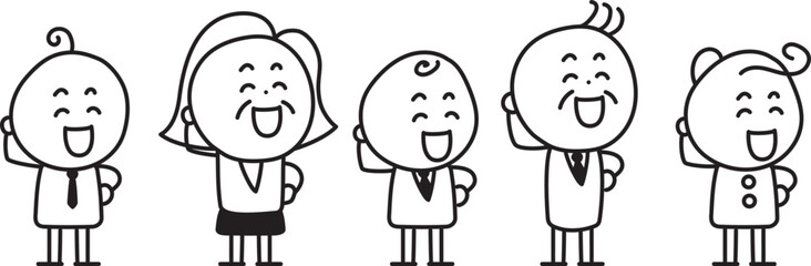 照れて頭に手をあてる笑顔の人たちのイラストセット