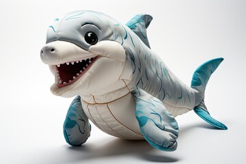 Naklejka premium A cute dolphin stuffed toy isolated on white background