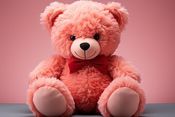 A cute pink teddy bear stuffed toy for kids on pink background