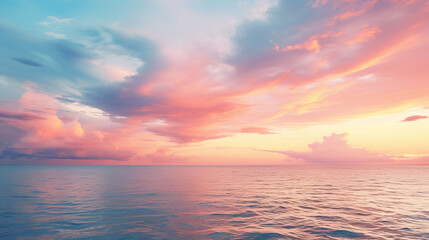 Naklejka na ściany i meble Beautiful sunset over the sea. Colorful sky and sea.