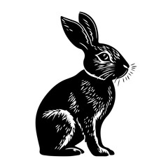 Pet rabbit in linocut textured style. Isolated on white background vector illustration